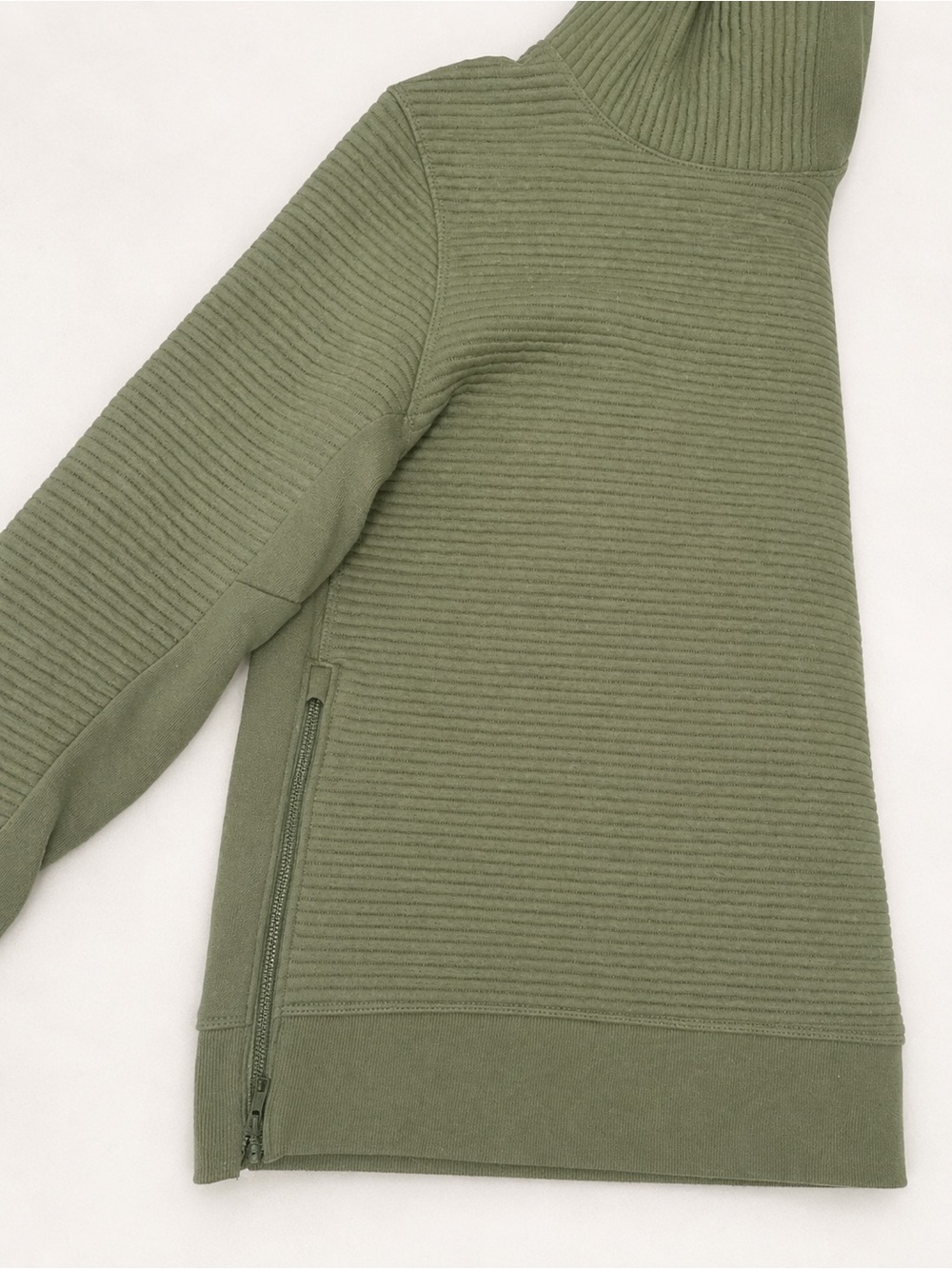 Sage Green Ribbed Funnel Neck Pullover Sweatshirt with Thumbholes - Picture 7 of 8